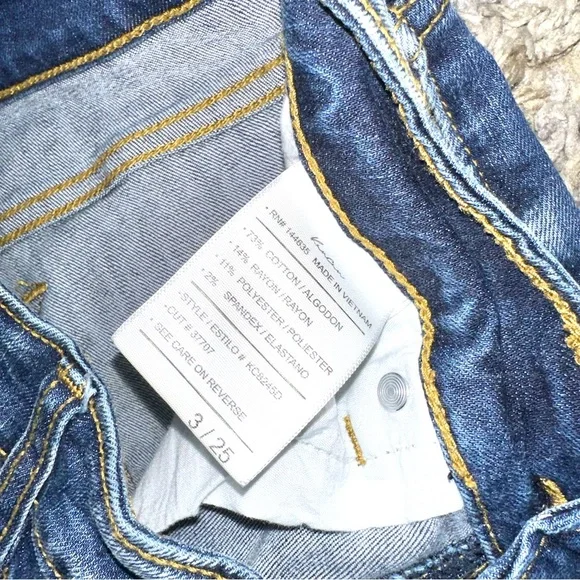 KanCan Women’s 3/25 Distressed Blue Denim Skinny Jeans Raw Hem Low Rise Stretch - Picture 8 of 8